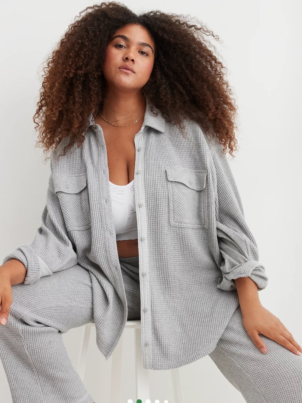 Aerie Lumber Jane Light Gray Waffle Knit Button-Up Shirt. Lagenlook. Boho. Xxs